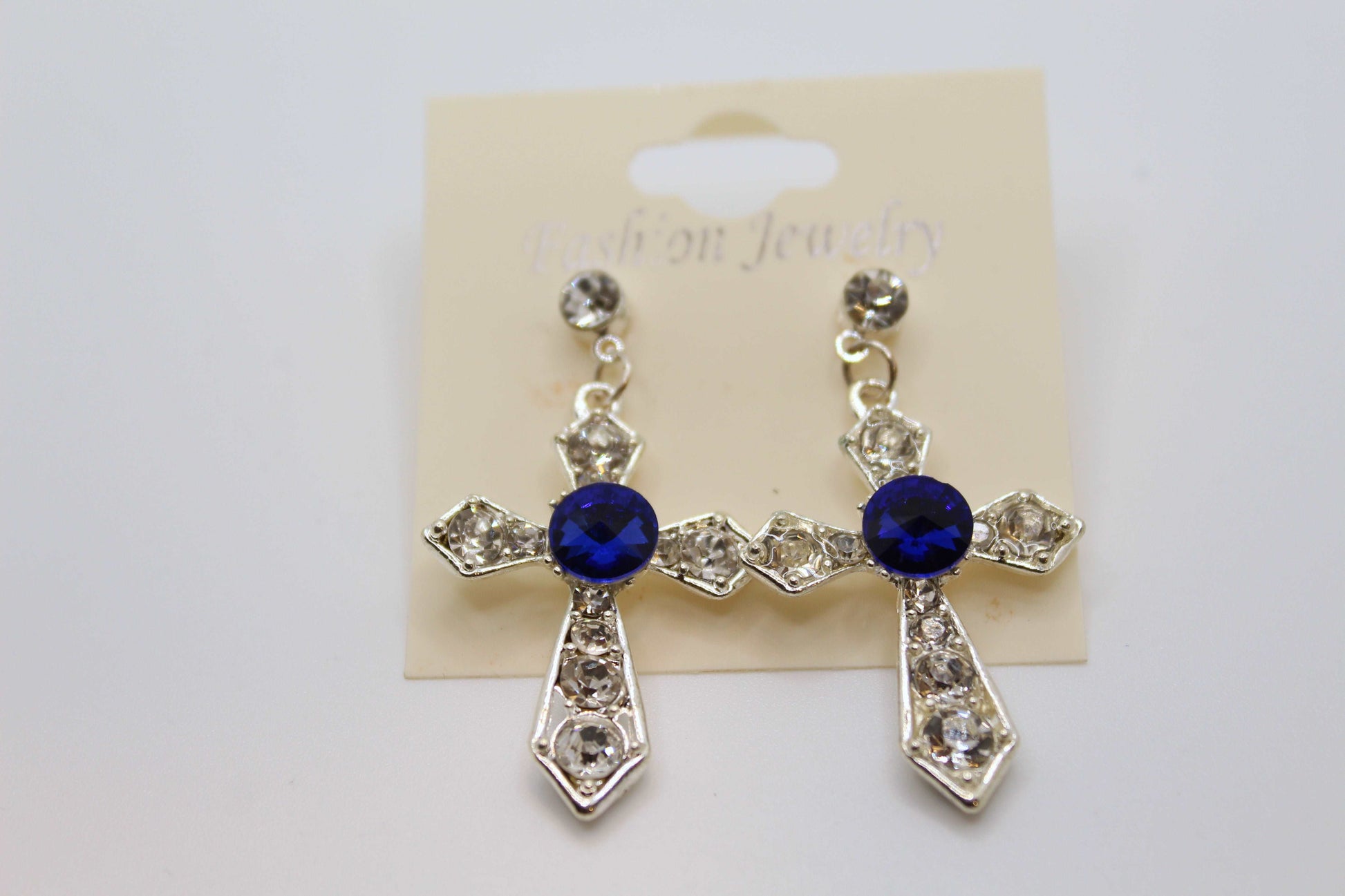 Beautiful Blinged Out Cross Silver Earrings