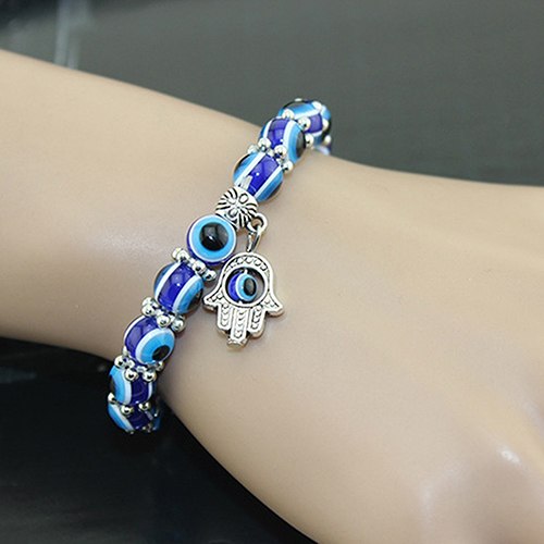 Handmade Hamsa Evil Eye Beads Elastic Couple Bracelet