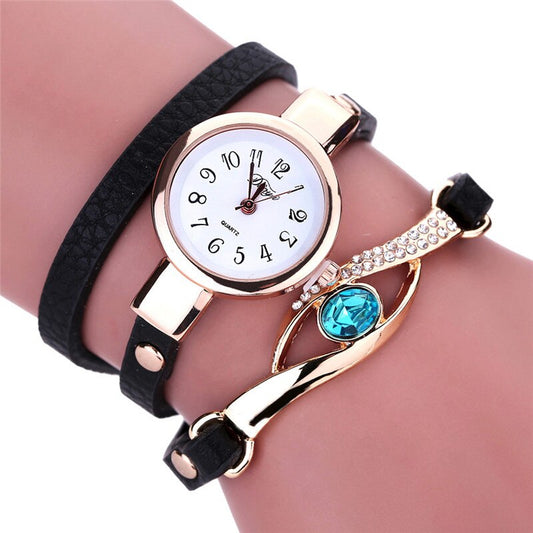 Women Watches Eye Gemstone Luxury Gold Bracelet Quartz