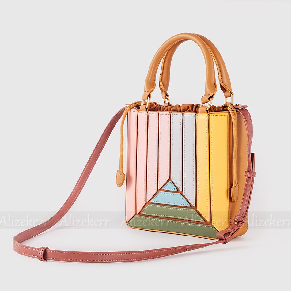 Casual High Quality Color Blocking Fashion Handbags Women New Elegant Korean Large Capacity Square Striped Shoulder Bag