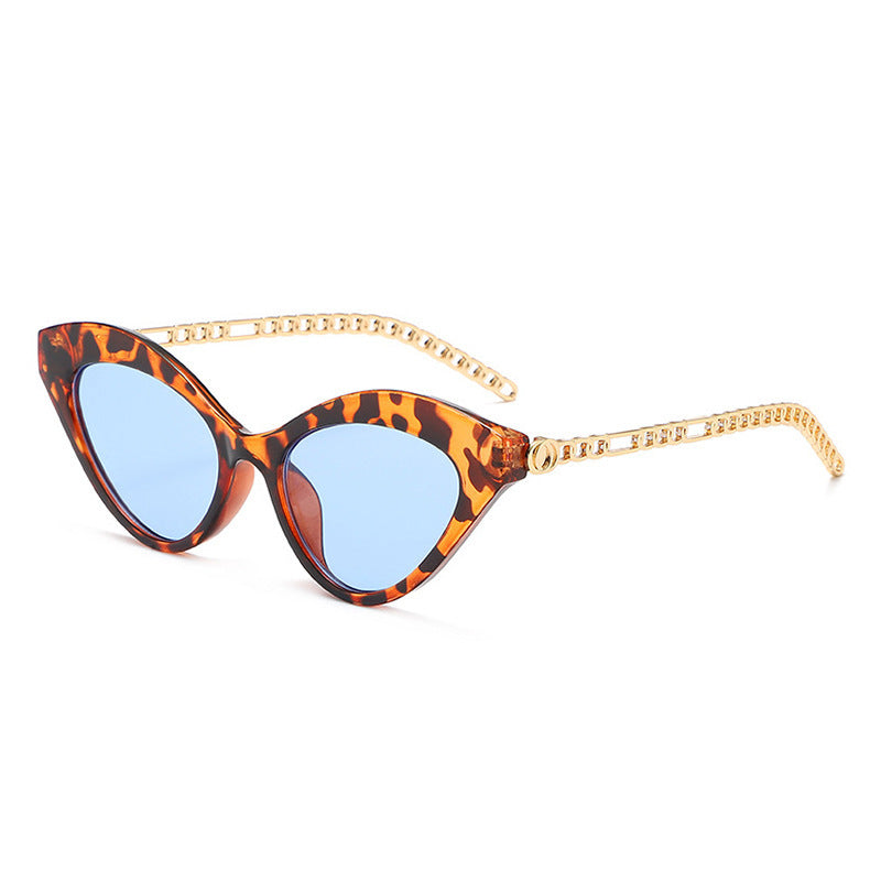 Cat Eye Sunglasses Personality Chain Temple for Women