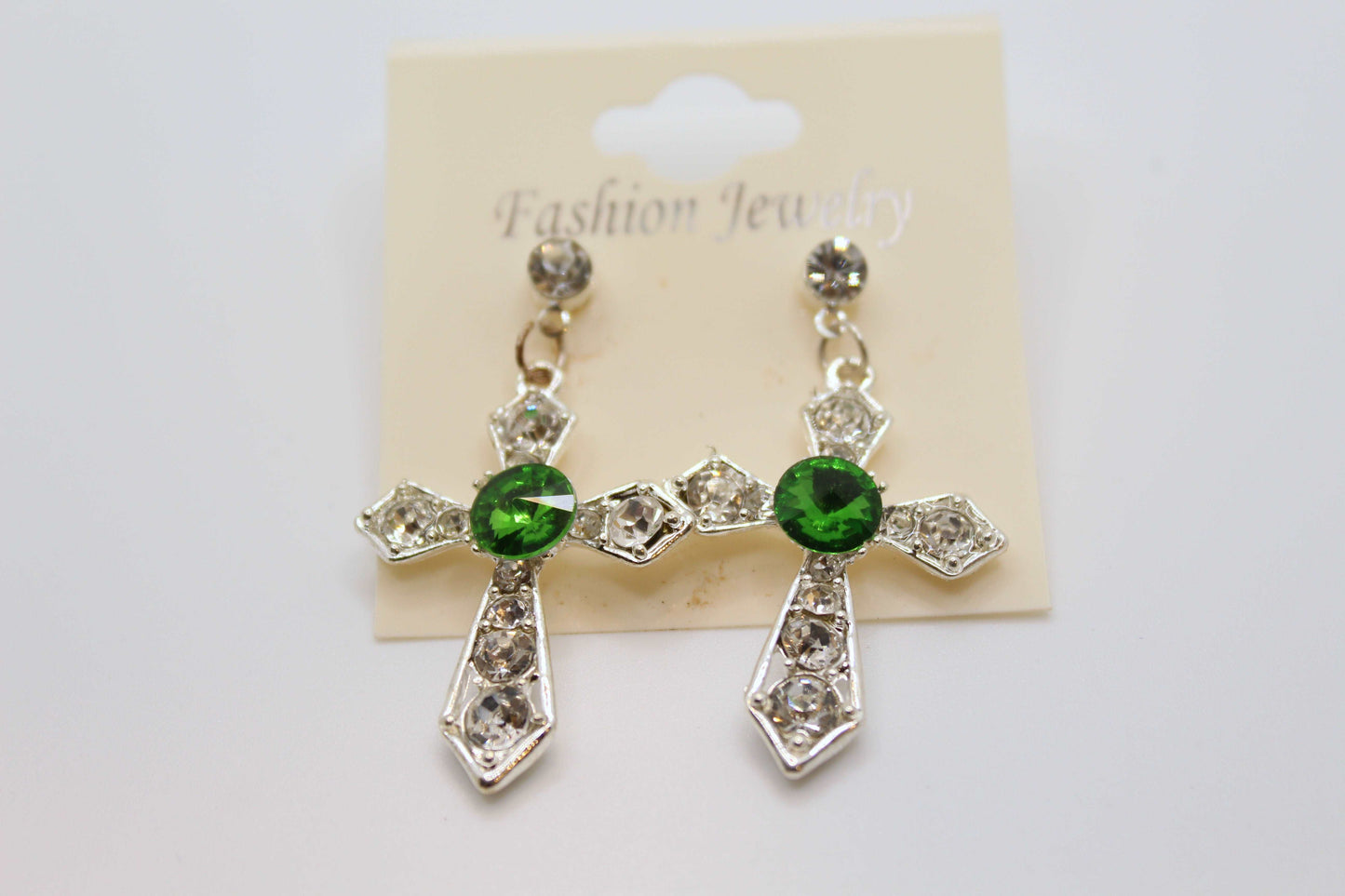 Beautiful Blinged Out Cross Silver Earrings