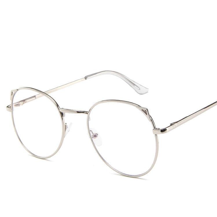 New metal anti-blue glasses fashion cat eye flat mirror
