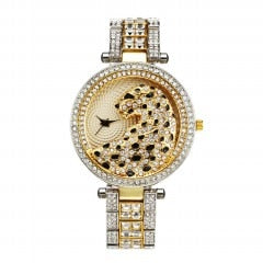 Diamond Leopard Crystal Quartz Gold Watch  For Women