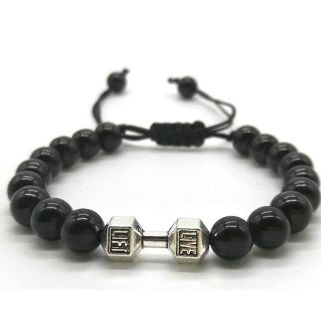 Scrub Volcanic Rock Tiger Eye Metal Dumbbell Handmade Rope Beaded Bracelet