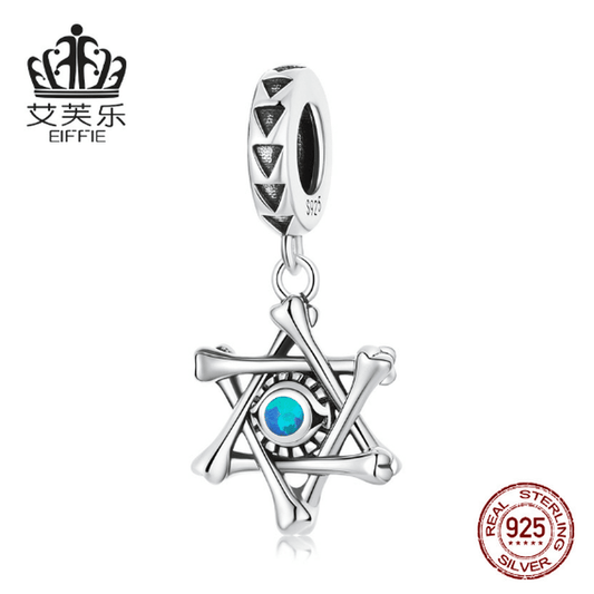 Avelle Sterling Silver S925 Hexagram Devil Eye Pendant Bracelet Blue Opal