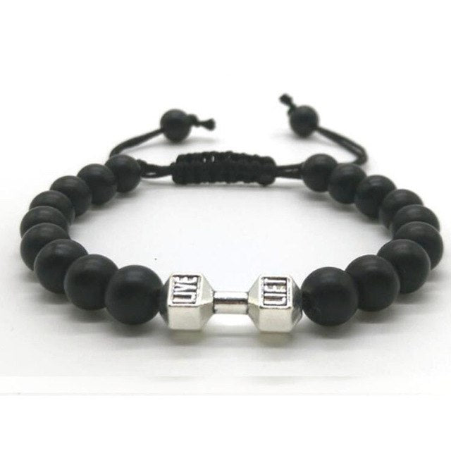 Scrub Volcanic Rock Tiger Eye Metal Dumbbell Handmade Rope Beaded Bracelet
