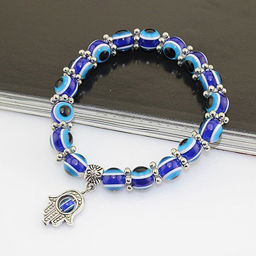 Handmade Hamsa Evil Eye Beads Elastic Couple Bracelet