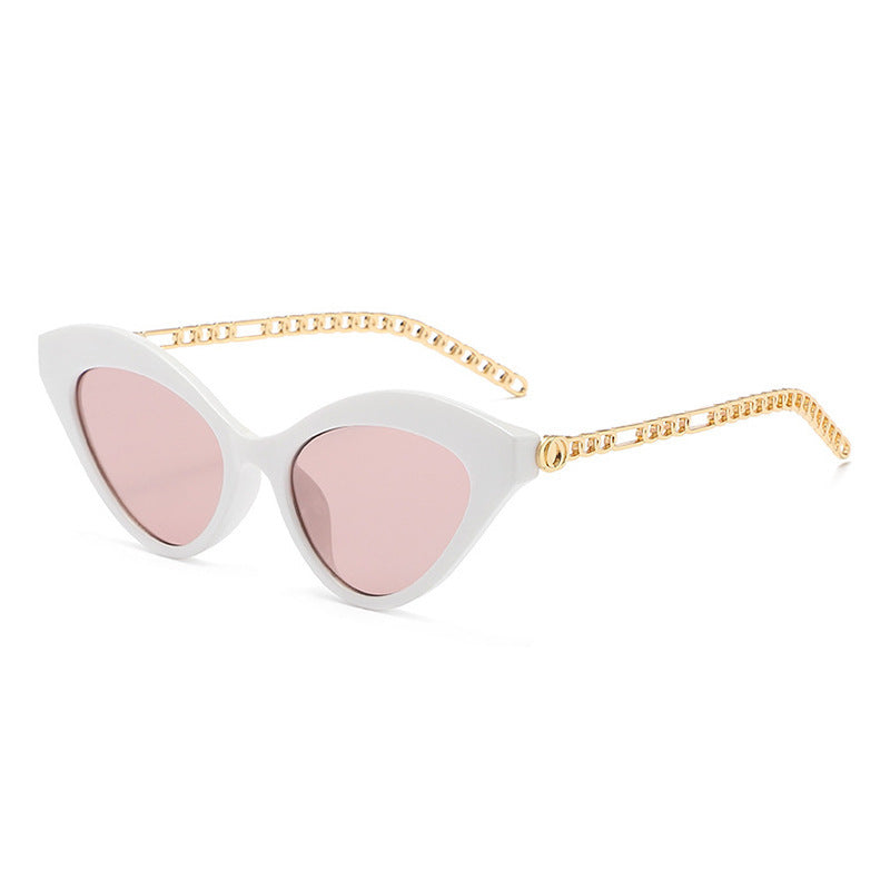 Cat Eye Sunglasses Personality Chain Temple for Women