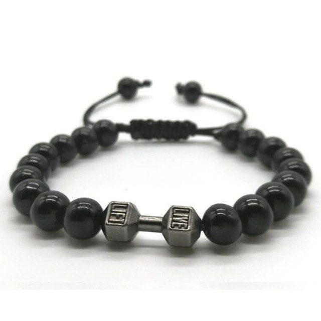 Scrub Volcanic Rock Tiger Eye Metal Dumbbell Handmade Rope Beaded Bracelet