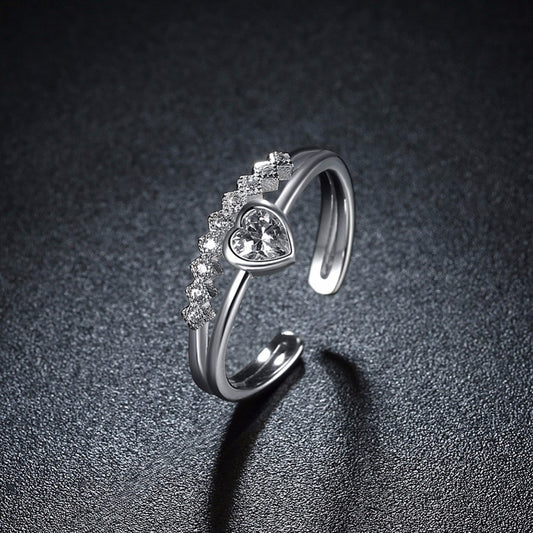 Wedding Jewelry 925 Sterling Silver Heart Zirconia Adjustable Love Rings