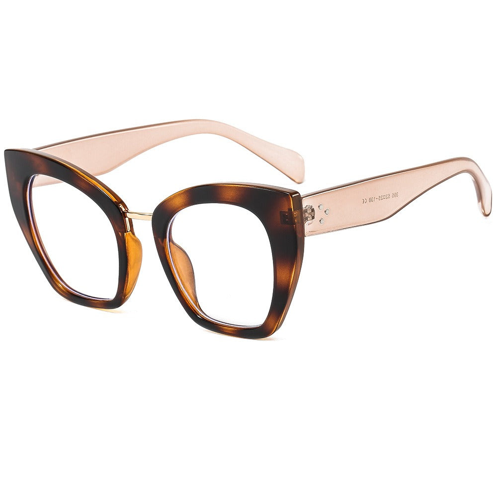 Large frame cat eye flat lenses for women's anti blue light eye protection PC full frame glasses