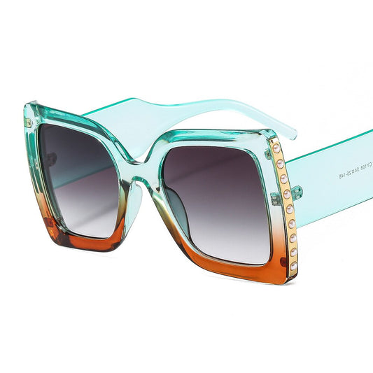 Vintage Oversized Square Cat Eye Sunglasses For Women New Fashion White Pearl Elegant Gradient Sun Glasses