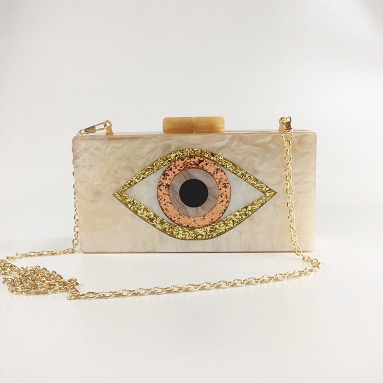 Women's Bag Evil Eye Acrylic Dinner Bag Eye Splicing Party Handbag One Shoulder Box Bag