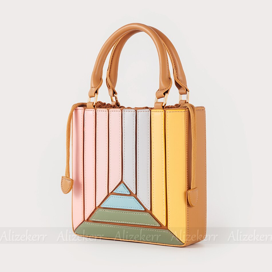 Casual High Quality Color Blocking Fashion Handbags Women New Elegant Korean Large Capacity Square Striped Shoulder Bag