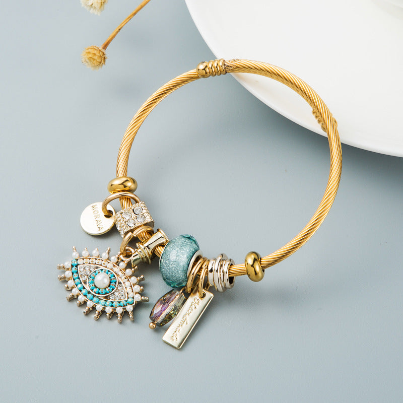 Evil Eye Crystal Pendant Gold Plated Bracelet  for Woman