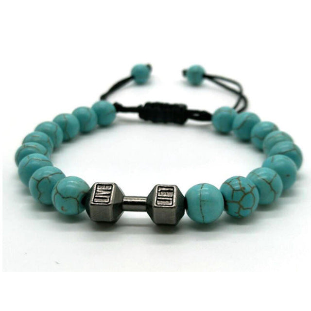 Scrub Volcanic Rock Tiger Eye Metal Dumbbell Handmade Rope Beaded Bracelet