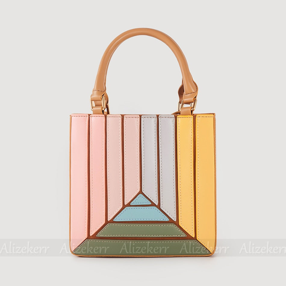Casual High Quality Color Blocking Fashion Handbags Women New Elegant Korean Large Capacity Square Striped Shoulder Bag