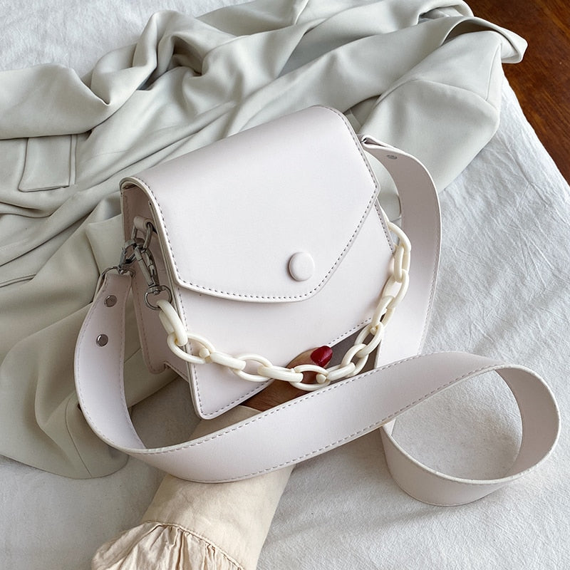 Solid Color Thick Chain Small PU Leather Crossbody Bags For Women Summer Shoulder Cross Body Bag Ladies Handbags