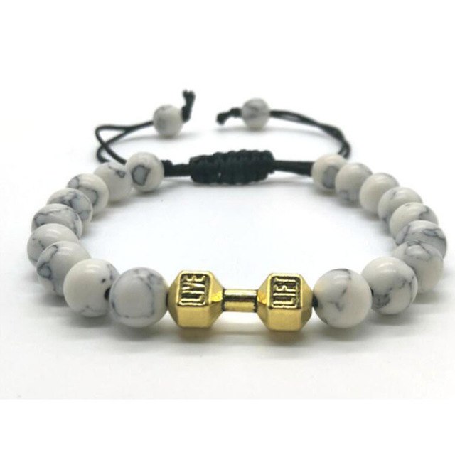 Scrub Volcanic Rock Tiger Eye Metal Dumbbell Handmade Rope Beaded Bracelet