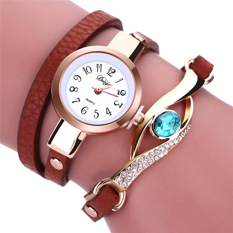 Women Watches Eye Gemstone Luxury Gold Bracelet Quartz