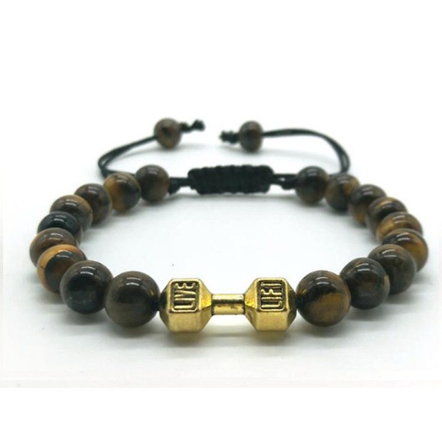 Scrub Volcanic Rock Tiger Eye Metal Dumbbell Handmade Rope Beaded Bracelet