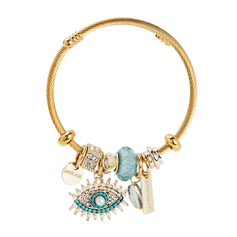 Evil Eye Crystal Pendant Gold Plated Bracelet  for Woman