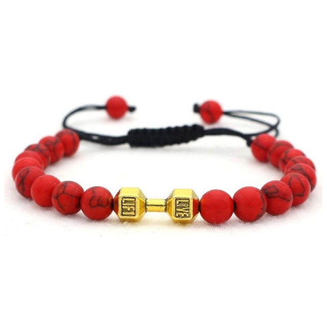 Scrub Volcanic Rock Tiger Eye Metal Dumbbell Handmade Rope Beaded Bracelet