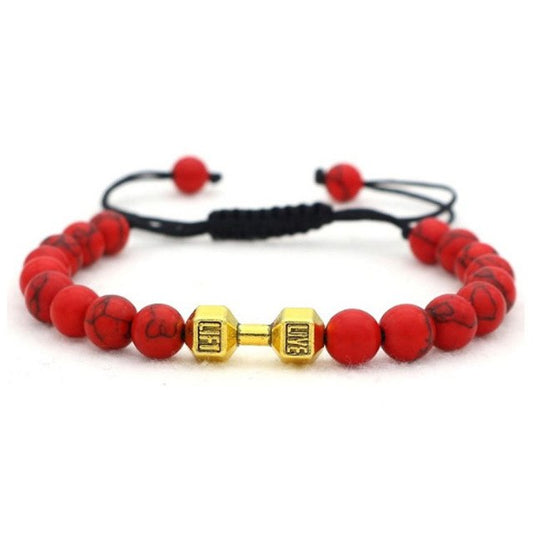 Scrub Volcanic Rock Tiger Eye Metal Dumbbell Handmade Rope Beaded Bracelet