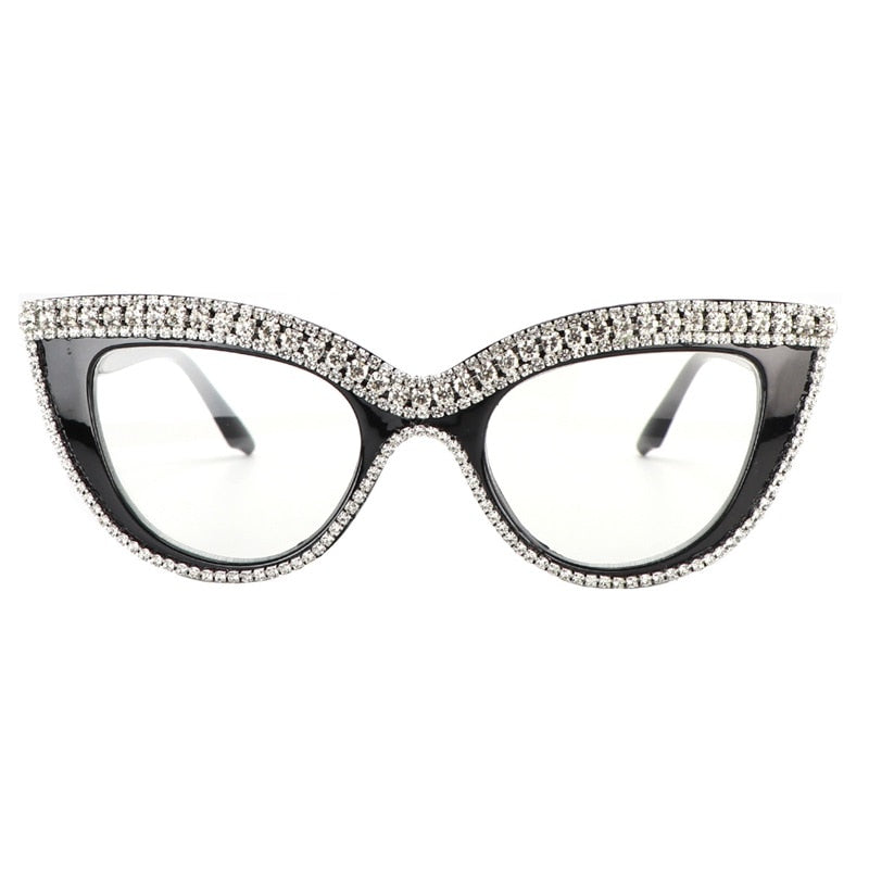 Fashion Anti Blue Ray Reading Glasses Cat Eye Rhinestone Trim  From  +100  To +400