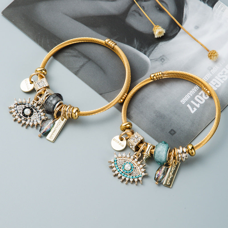 Evil Eye Crystal Pendant Gold Plated Bracelet  for Woman