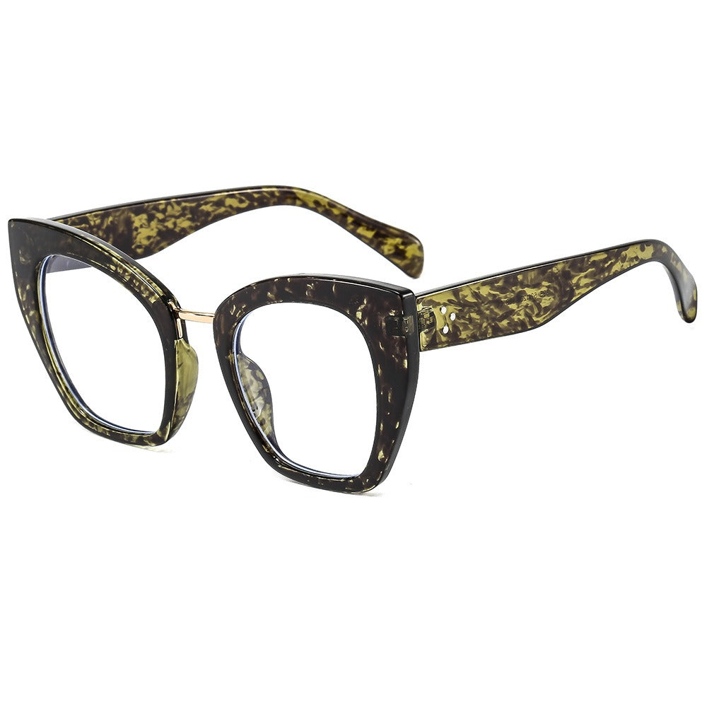Large frame cat eye flat lenses for women's anti blue light eye protection PC full frame glasses