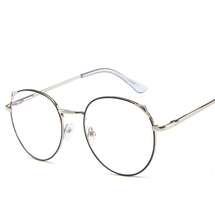 New metal anti-blue glasses fashion cat eye flat mirror