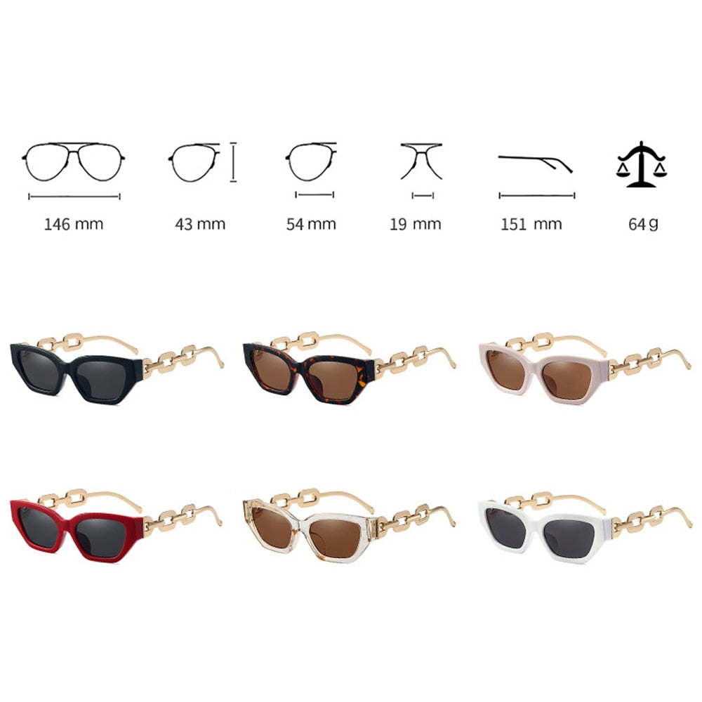 Vintage sunglasses women square fashion chain.