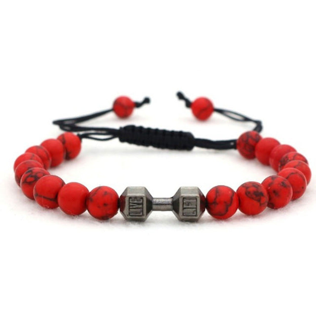 Scrub Volcanic Rock Tiger Eye Metal Dumbbell Handmade Rope Beaded Bracelet
