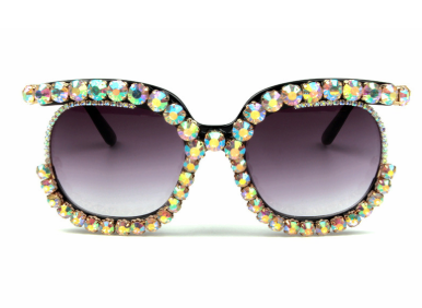 Oversized Women Sunglasses Luxury Brand Cat Eye half frame with Rhinestones