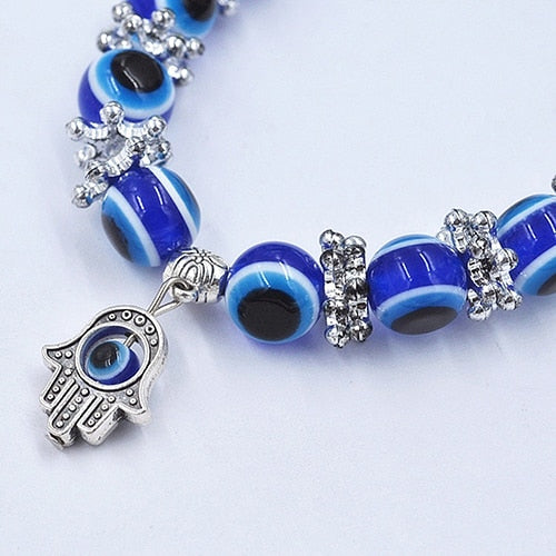 Handmade Hamsa Evil Eye Beads Elastic Couple Bracelet