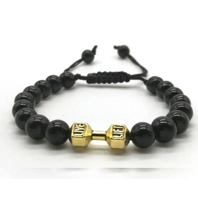 Scrub Volcanic Rock Tiger Eye Metal Dumbbell Handmade Rope Beaded Bracelet