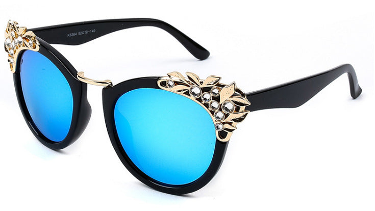 Fashion Luxury Rhinestone Cat Eye Sunglasses for Women Mirror Lens