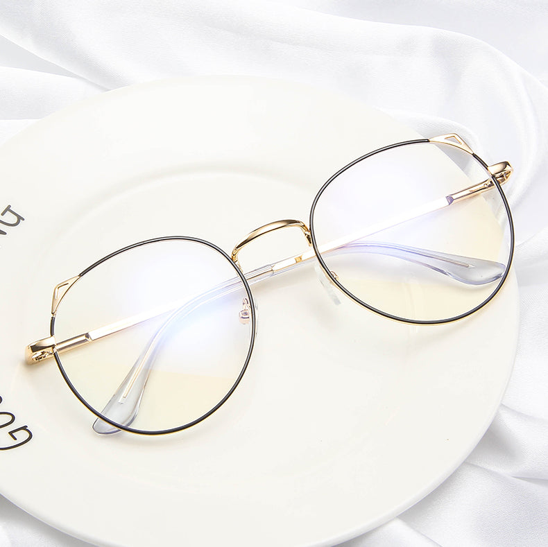 New metal anti-blue glasses fashion cat eye flat mirror