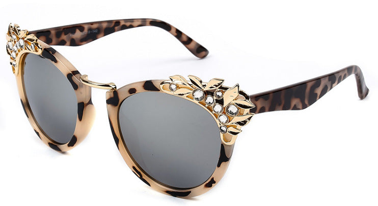 Fashion Luxury Rhinestone Cat Eye Sunglasses for Women Mirror Lens