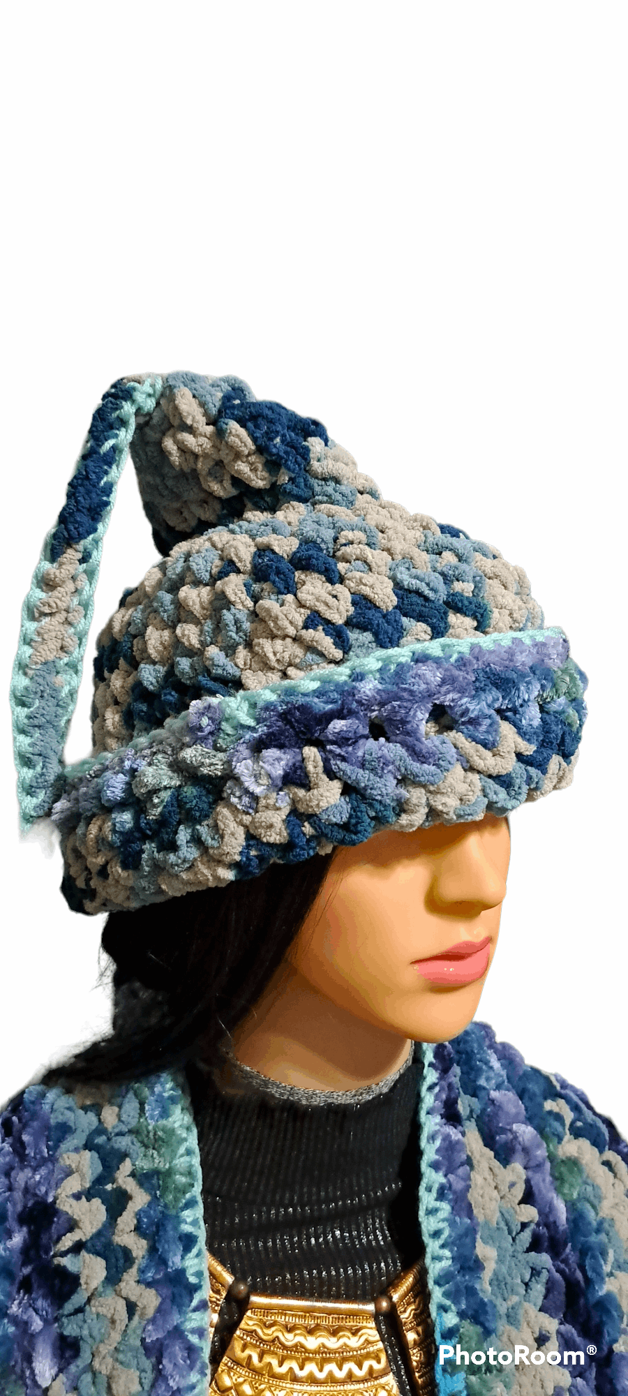 Covert Sexy Variegated Blue, Green, Tan Green & Black  Hat & Scarf Set