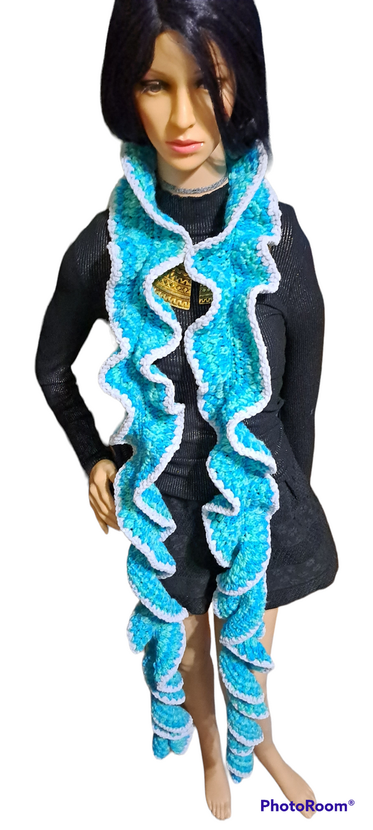 Baby blue and white handmade scarf