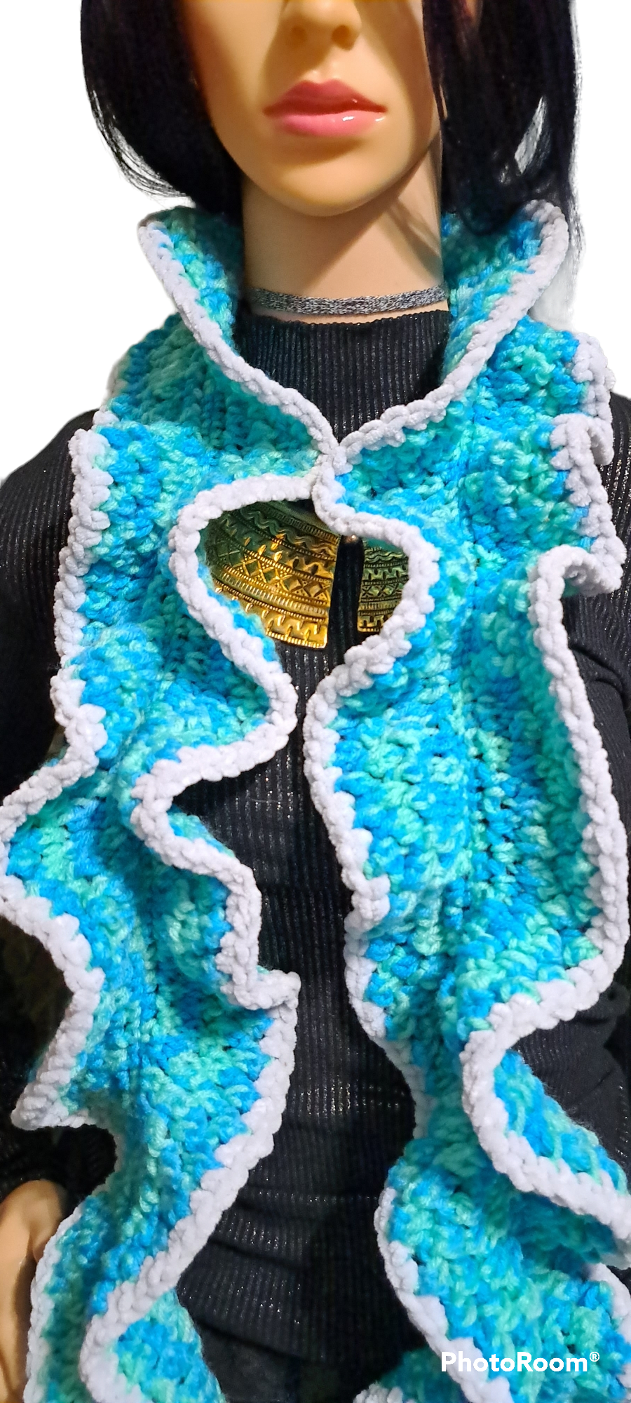 Baby blue and white handmade scarf