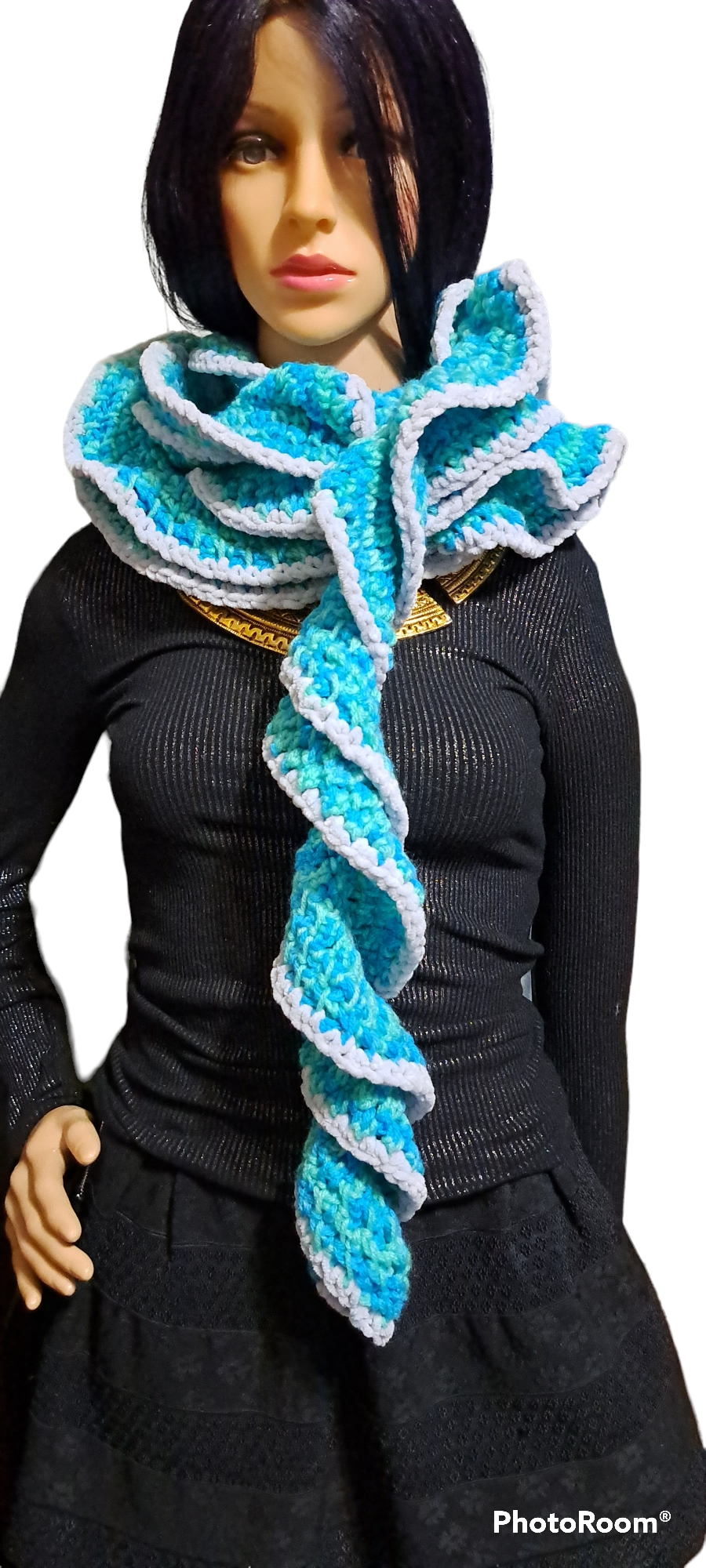 Baby blue and white handmade scarf