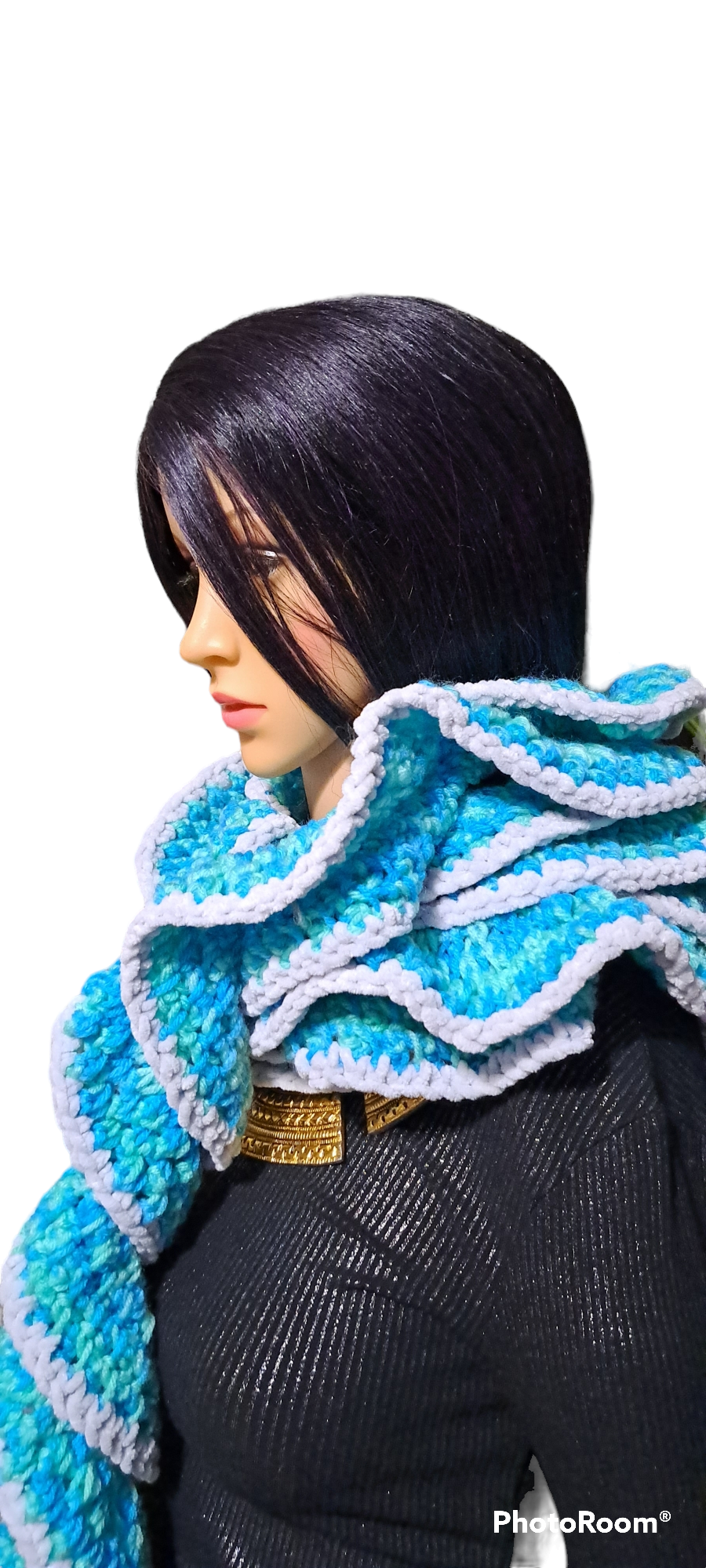 Baby blue and white handmade scarf