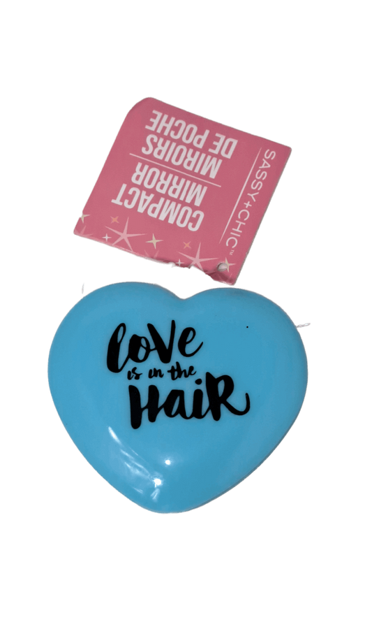 love in the hair inscribed Blue Heart Shaped Compact Mirror
