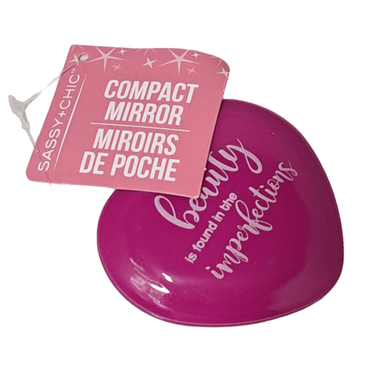 Adorable "beauty is found in the imperfections" inscribed Burgundy Heart shaped Compact Mirror