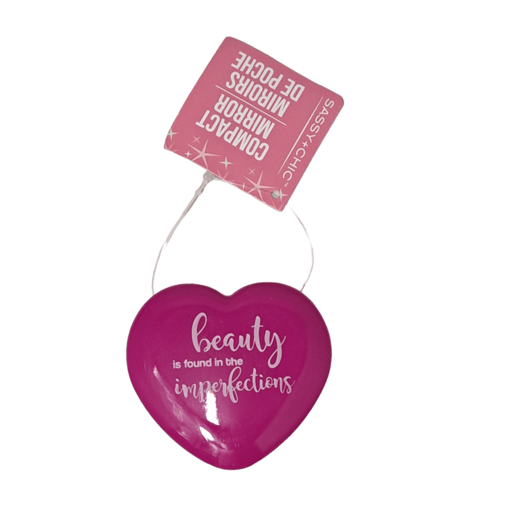 Adorable "beauty is found in the imperfections" inscribed Burgundy Heart shaped Compact Mirror