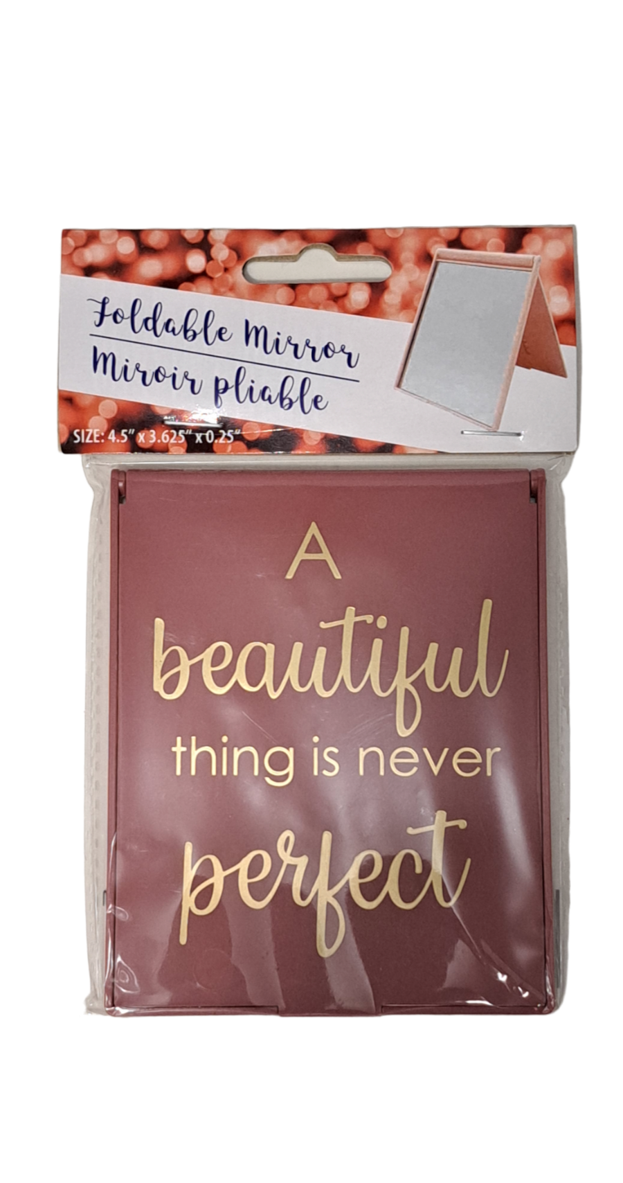 Perfect "a beautiful thing is never perfect" Inscribed Foldable Mirror.